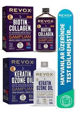 Revox شامبو Biotin & Collapugen 400 مل + شامبو عناية الكيراتين وزيت الأوزون 360 مل يحتوي على أكسجين نشط
